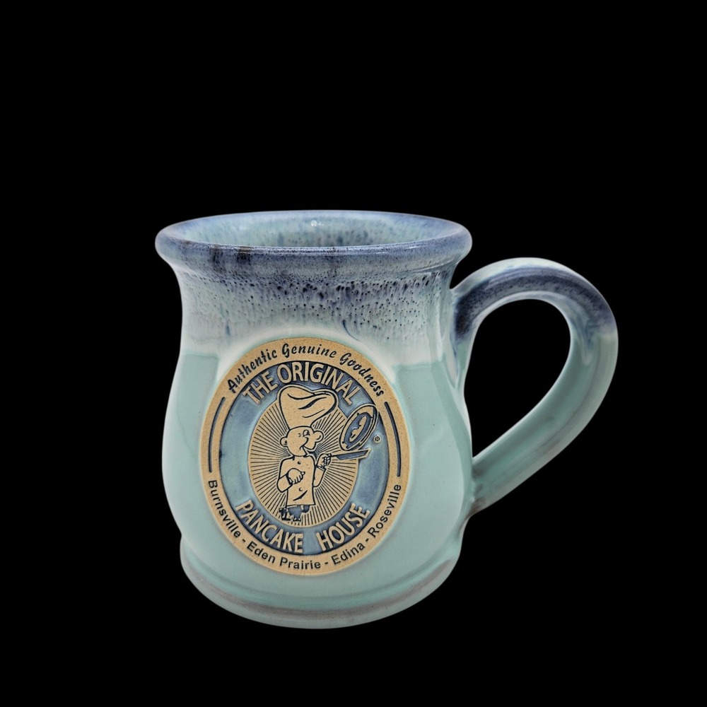 Deneen Pottery Original Pancake House Ceramic Coffee Belly Mug Light Blue USA